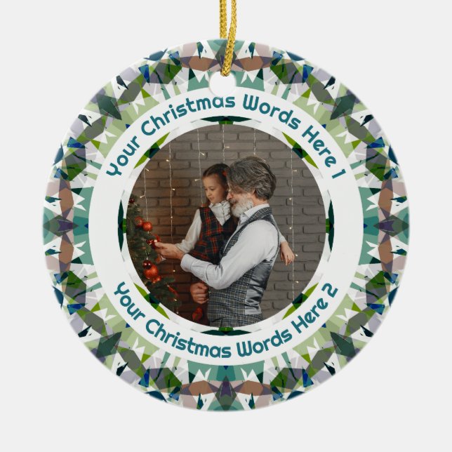 Custom Christmas Green Brown Family Photo Gift Keramik Ornament (Vorne)