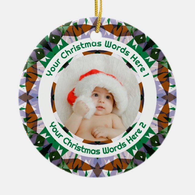Custom Christmas Green Brown Family Photo Gift Keramik Ornament (Vorne)