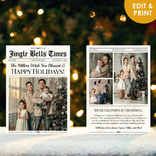 Custom Christmas Greeting Card Holidays Newspapier Feiertagskarte
