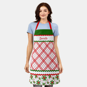 Custom Christmas Holiday Red Berries Green Holly Schürze