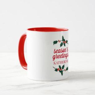 Custom Christmas Holly Berries Jahresgrüße Tasse