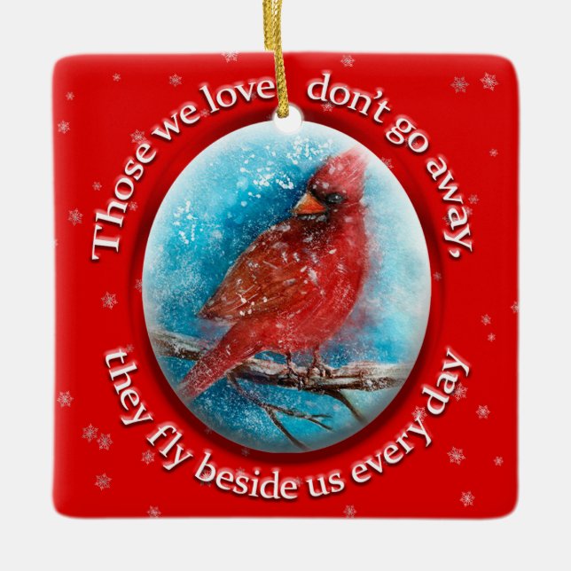 Custom Christmas Kardinal Snowflakes on Red Keramikornament (Vorderseite)