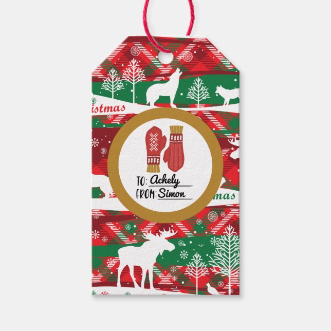 Custom Christmas Kariert Gift Tag Geschenkanhänger (Vorderseite)