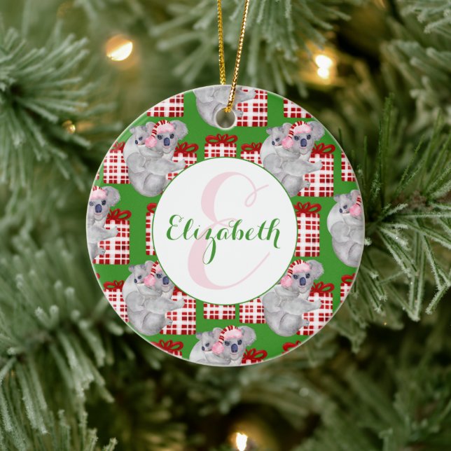 Custom Christmas Koalas Green Keramik Ornament (Baum)
