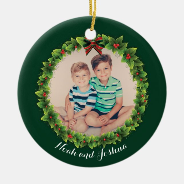 Custom Christmas Kranz Foto Niedlich Personalisier Keramik Ornament (Vorne)