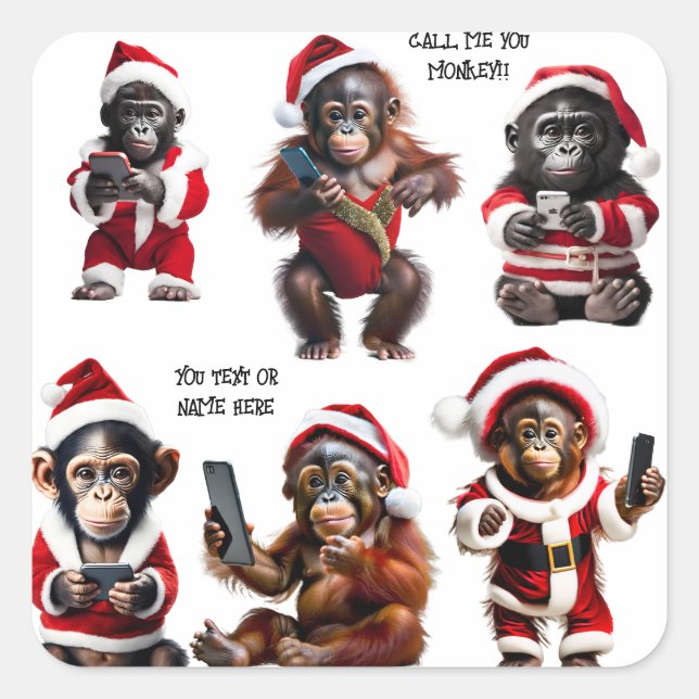 Custom Christmas Monkey Primat Ape Funny Call Quadratischer Aufkleber (Vorderseite)