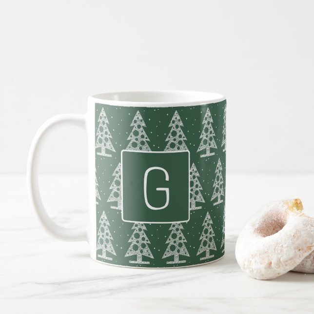 Custom Christmas Monogram Mug with White Trees Kaffeetasse (Mit Donut)