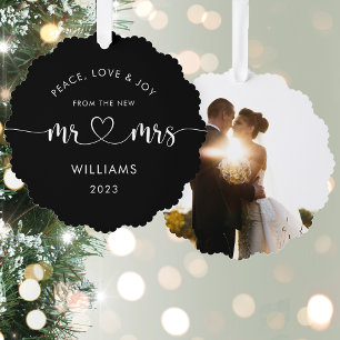 Custom Christmas Mr. und Mrs. Classic Foto Ornament Karte