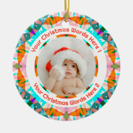 Custom Christmas Orange Teal Family Photo Gift Keramik Ornament