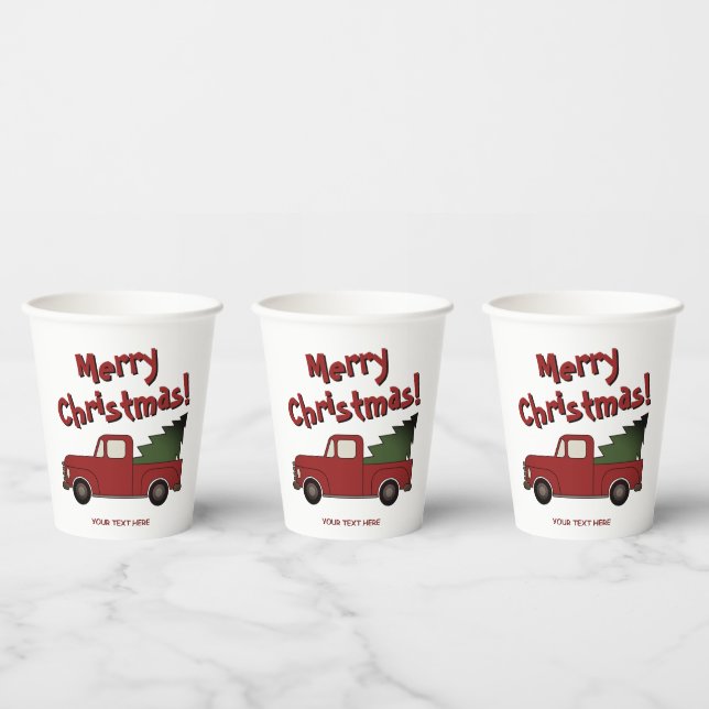 Custom Christmas party cup with red truck and tree Pappbecher (Multi)