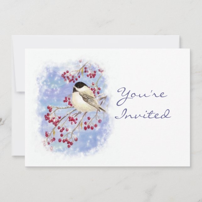 Custom Christmas Party laden Bird Winter Berries e Einladung (Vorderseite)