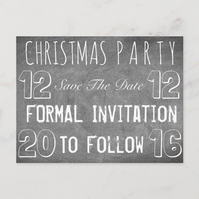 Custom Christmas Party Save the Date Chalkboard Ankündigungspostkarte (Vorderseite)