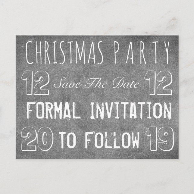 Custom Christmas Party Save the Date Chalkboard Ankündigungspostkarte (Vorderseite)