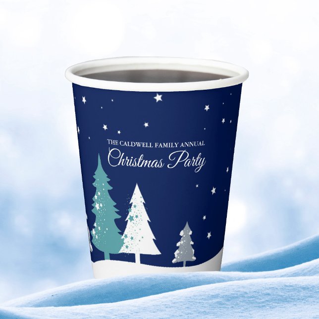Custom Christmas Party Winter Trees Blue Pappbecher (Von Creator hochgeladen)