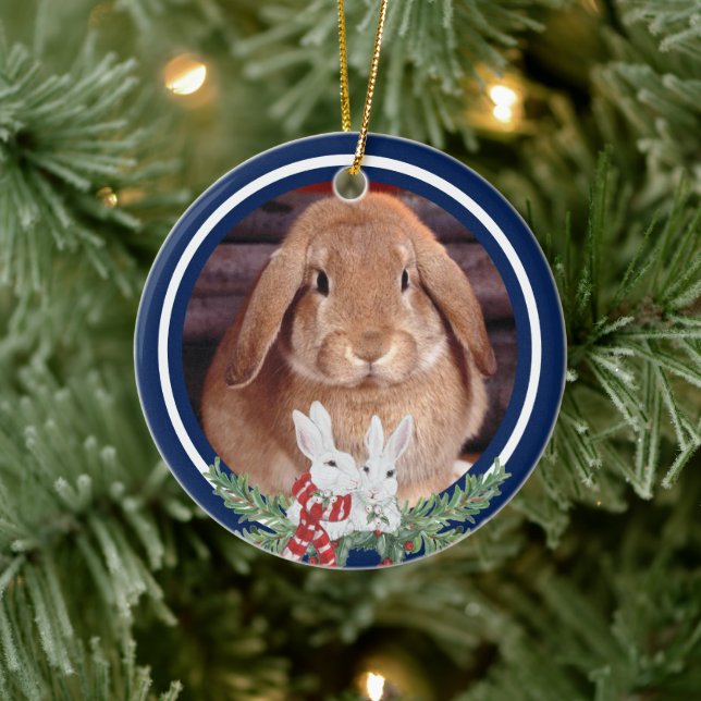 Custom Christmas Pet Bunny Rabbit Foto Jahr Name Keramik Ornament (Baum)