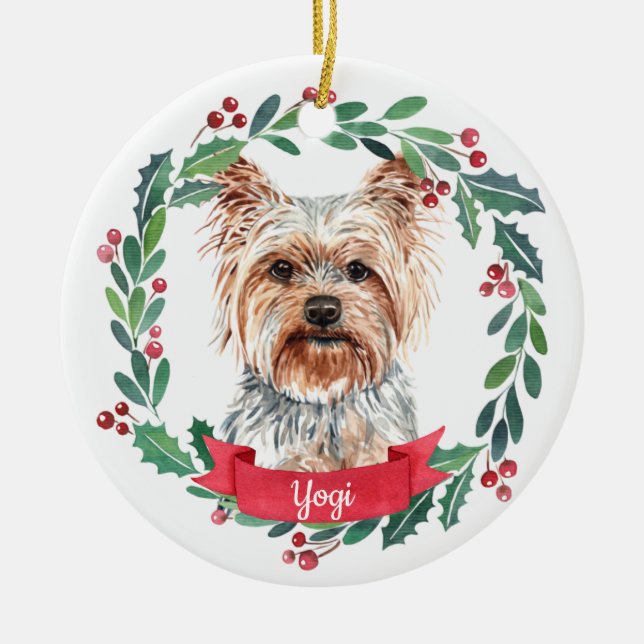 Custom Christmas Pet Dog Foto Yorkshire Terrier Keramik Ornament (Vorne)