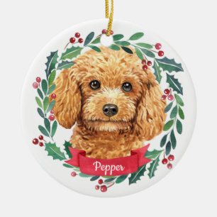Custom Christmas Pet Dog Photo Apricot Poodle Keramik Ornament