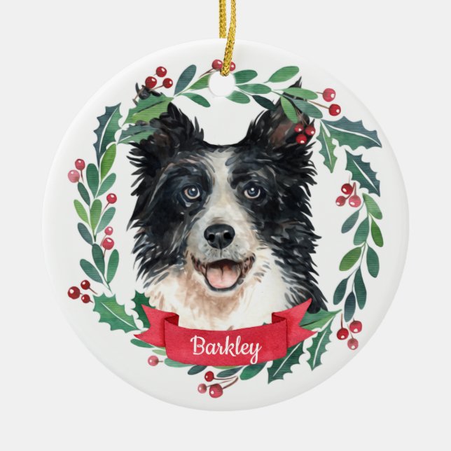 Custom Christmas Pet Hund Foto Border Collie  Keramik Ornament (Vorne)