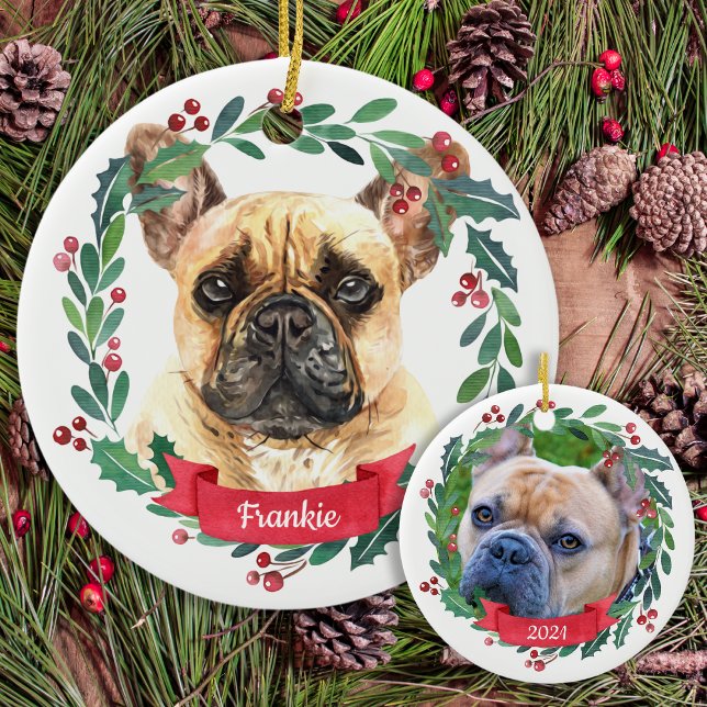 Custom Christmas Pet Hund Foto Französischer Bulld Keramik Ornament (Von Creator hochgeladen)