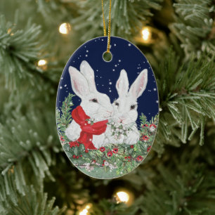 Custom Christmas Pet Rabbit Bunny Foto Jahr Name Keramik Ornament