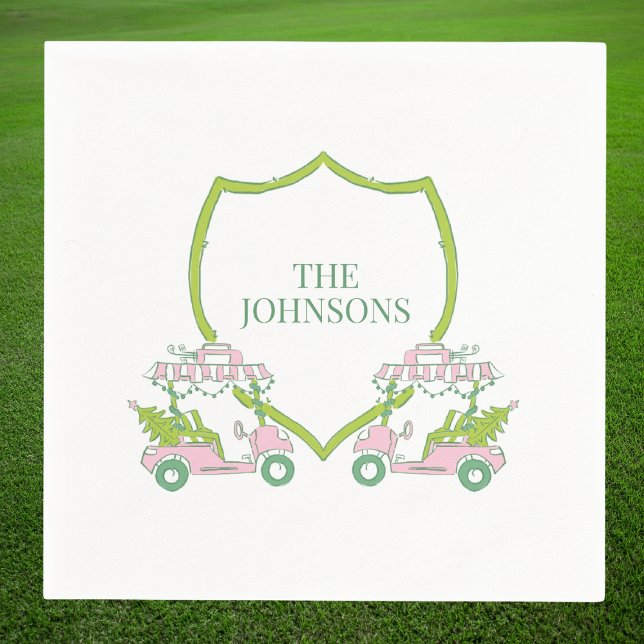 Custom Christmas Pink Golf Carts Green Wappen Part Serviette (Von Creator hochgeladen)