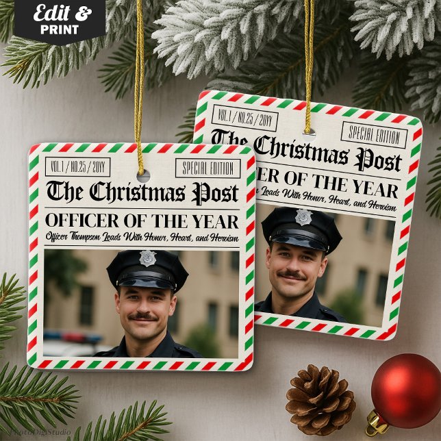Custom Christmas Police Gift for Officer Newspaper Keramikornament (Custom Christmas Police Gift for Officer Newspaper Ceramic Ornament)