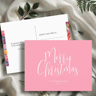 Custom Christmas Postcard Modern Pink Feiertagspostkarte