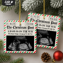 Custom Christmas Pregnancy Announcement Newspaper Keramikornament
