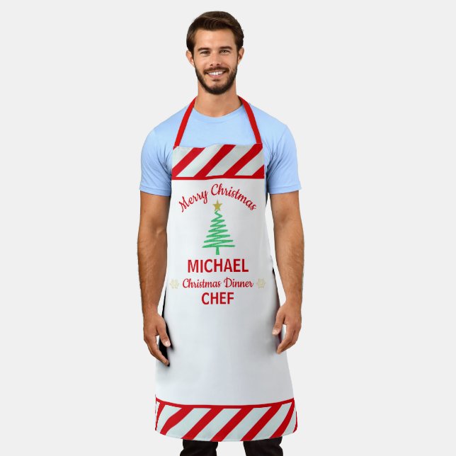 Custom Christmas Red & White Stripes Candy Cane Schürze (Getragen)