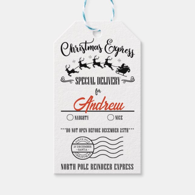 Custom Christmas, Reindeer Express Naughy oder Nic Geschenkanhänger (Vorderseite)