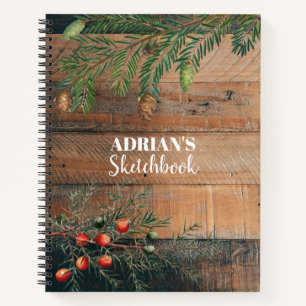 Custom Christmas Rustic Wood Xmas Sketchbook Notizbuch