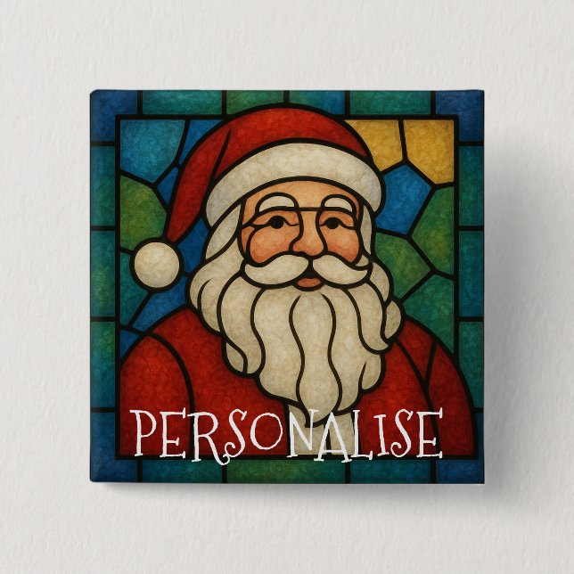 Custom Christmas Santa Art Deco Stained Glass Button (Vorderseite)