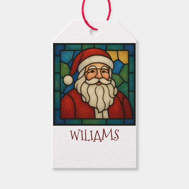 Custom Christmas Santa Art Deco Stained Glass Geschenkanhänger (Vorderseite)