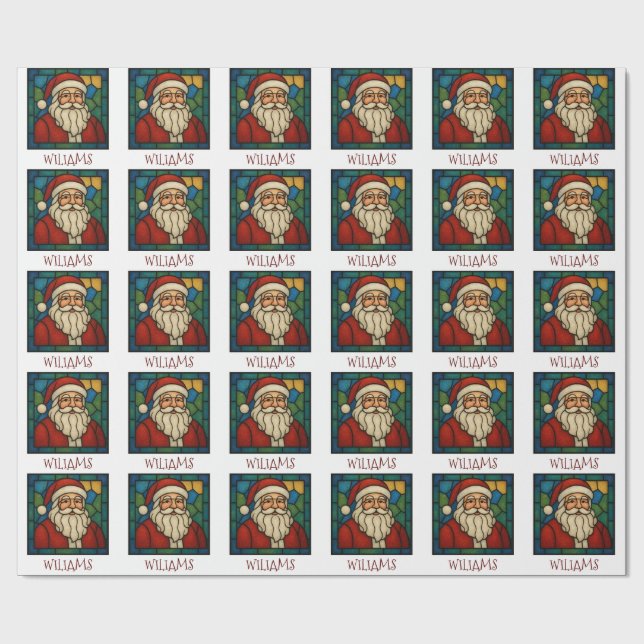 Custom Christmas Santa Art Deco Stained Glass Geschenkpapier (Flach)
