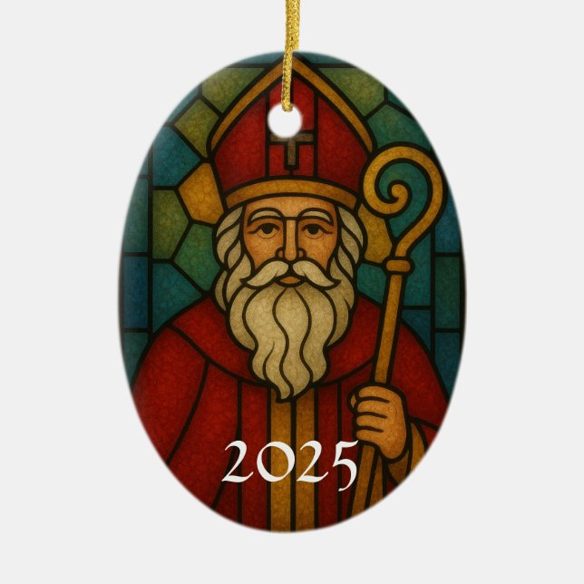Custom Christmas Santa Art Deco Stained Glass Keramik Ornament (Vorne)