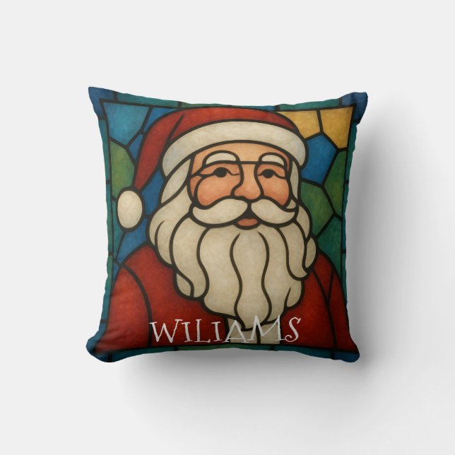 Custom Christmas Santa Art Deco Stained Glass Kissen (Vorderseite)