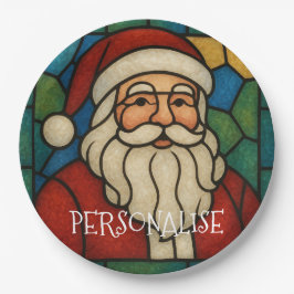 Custom Christmas Santa Art Deco Stained Glass Pappteller
