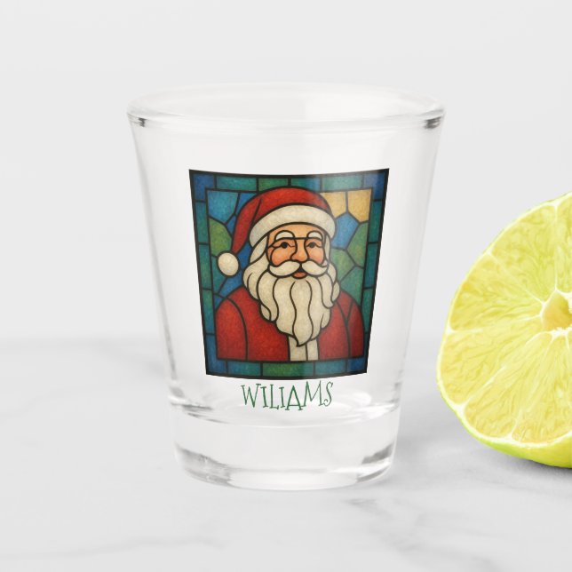 Custom Christmas Santa Art Deco Stained Glass Schnapsglas (Vorderseite)