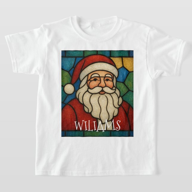 Custom Christmas Santa Art Deco Stained Glass T-Shirt (Ablage )