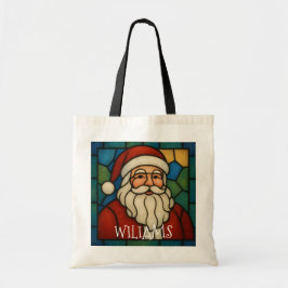 Custom Christmas Santa Art Deco Stained Glass Tragetasche