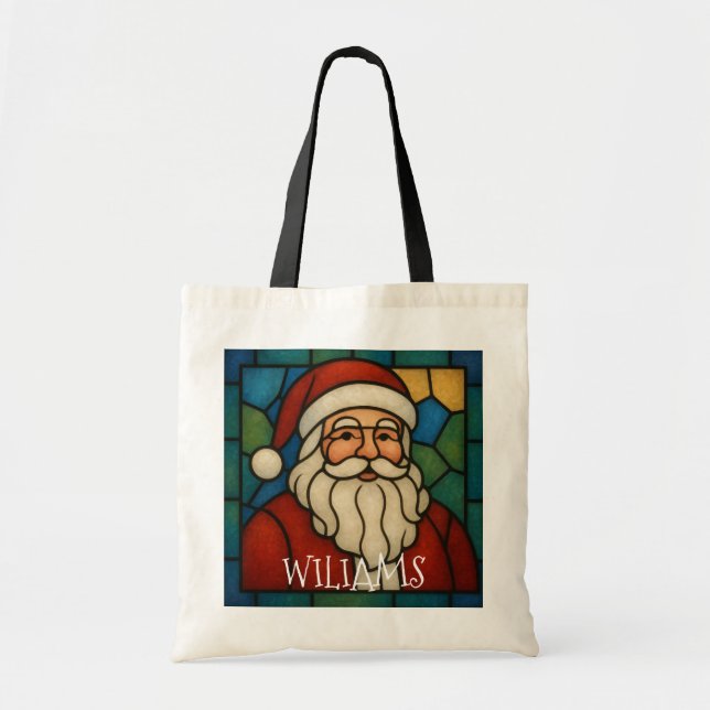 Custom Christmas Santa Art Deco Stained Glass Tragetasche (Vorne)