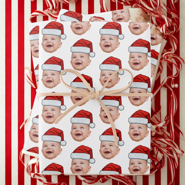 Custom Christmas Santa Hat Face Photo Wihte Geschenkpapier Set (Von Creator hochgeladen)