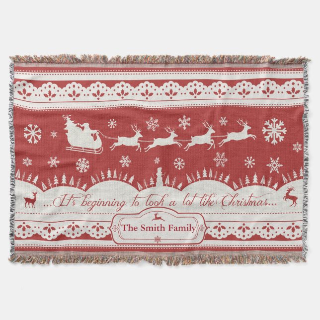Custom Christmas Santa Sleigh Throw Blanket Decke (Vorderseite)