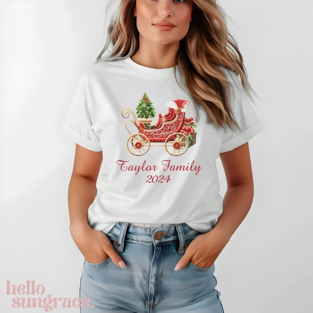 Custom Christmas Sleigh Embroidery Effect T-Shirt (Von Creator hochgeladen)