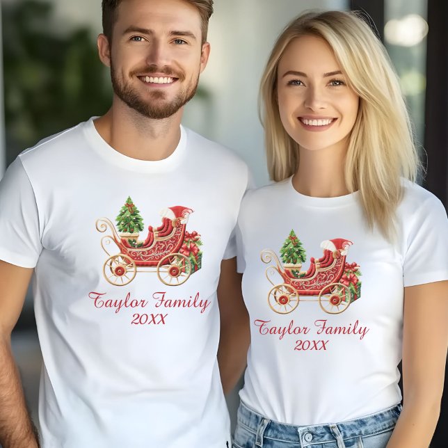 Custom Christmas Sleigh Stickereieffekt T-Shirt (Von Creator hochgeladen)