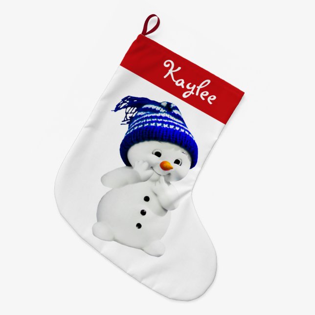 Custom Christmas Snowman Rot und Weiß Großer Weihnachtsstrumpf (Vorderansicht (hängend))