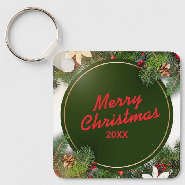 Custom Christmas Square Metal Keychain Schlüsselanhänger (Vorderseite)