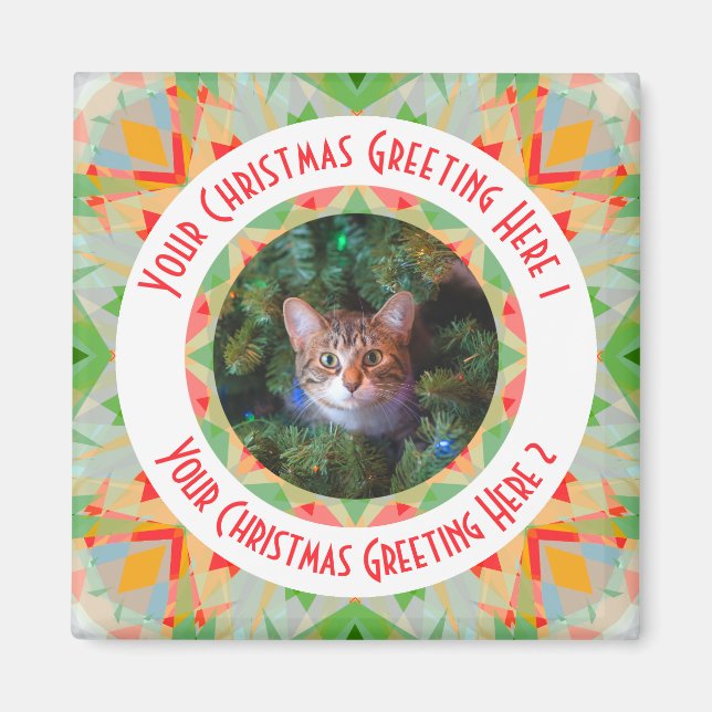 Custom Christmas Star Merry Green Jolly Red Yellow Magnet (Vorne)