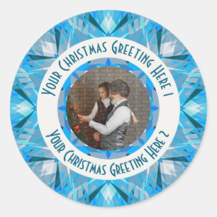 Custom Christmas Star Winter Blue Foto Gruß Runder Aufkleber