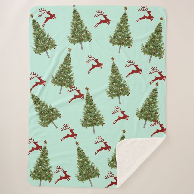 Custom Christmas Tree & Reindeer Cosy Holiday Gesc Sherpadecke (Vorderseite)